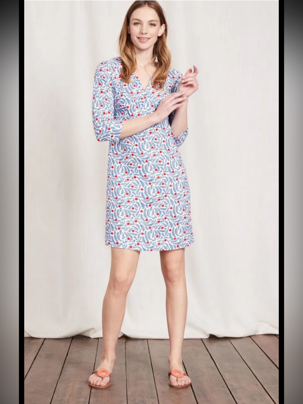 Boden 2R botanical print linen dress.